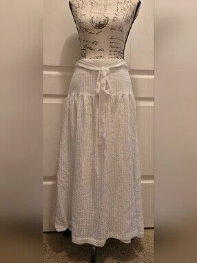 Lulu's White A Line Crinkle Tie-Waist Maxi Skirt Large